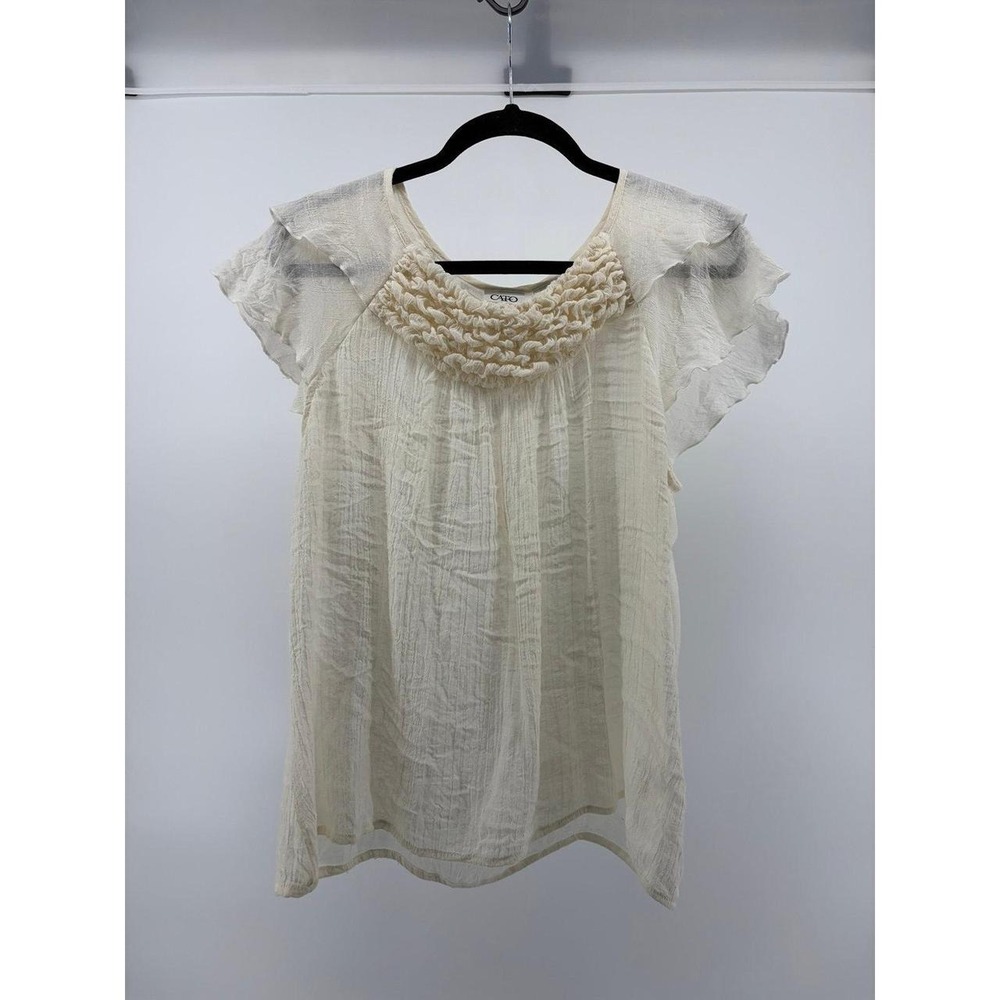 Cato Cream Sheer Tank Top, Flutter Sleeves, Women's Size XL